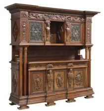 Sideboard, Monumental, Fine Carved, Renaissance  Revival, Walnut,  E. 1900s