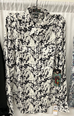 2 OH Threads  Black white 100% Silk Blouse Button up Brand new with tags size S