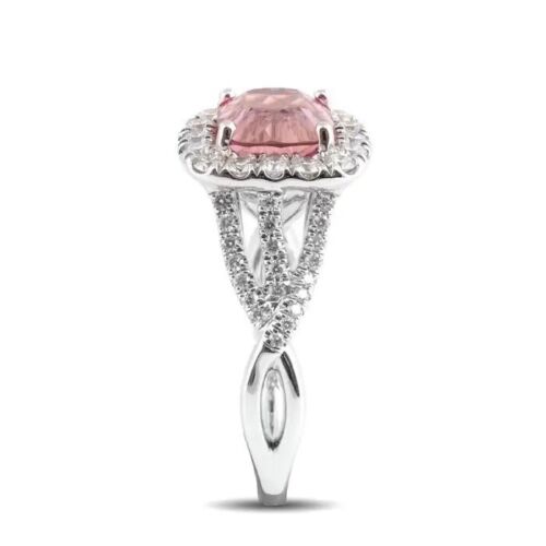 2.52 TCW Pink Spinal & White Sapphire Crisscross Shank Engagement Party Ring - Picture 3 of 7