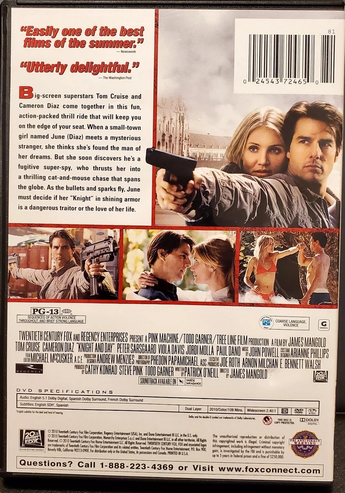 LIKE NEW Knight and Day DVD Tom Cruise Cameron Diaz Action Comedy - Image 2 of 2