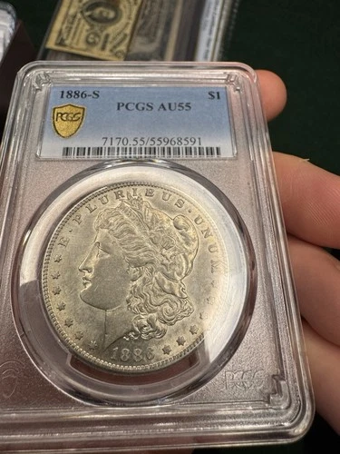 1886 S Morgan Silver Dollar $1 PCGS AU55 - True View Gold Shield