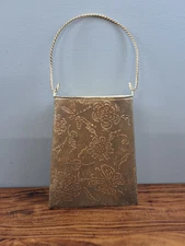 Farmhouse Embossed Metal Hanging Wall Pocket Basket w Handle Distress Painted