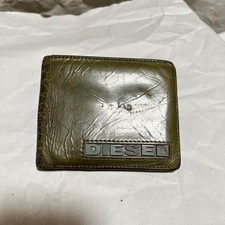 Diesel Men Genuine Leather Bifold Wallet Green Logo Plate Vintage Luxury Compact