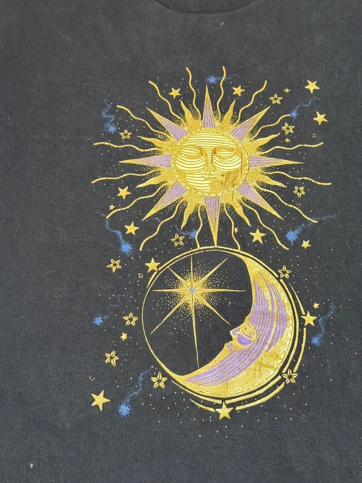 Camiseta Lee EE. UU. Vintage Sun Moon Stars Gráfica Años 90 Y2K Algodón Total Negra M Foto 3 de 4