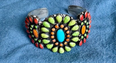 Stunning DON LUCAS Sterling Silver & Multi Stone Cuff Bracelet