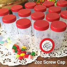 10 Pill Bottle 2oz JARS Plastic Container Party Favors Candy RED Caps 4314 NEW