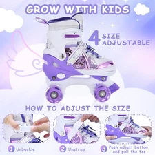 Roller Skates For Girls Ages 10-12 Adjustable Light Up Shoes