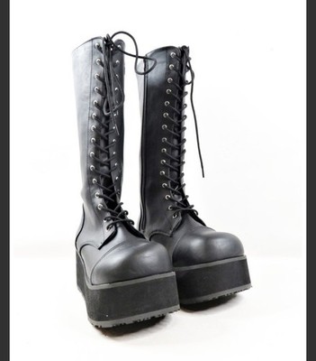 Demonia Trashville-502 Platform Boots Men s 12 Black Goth Punk Lace Up NEW Comic