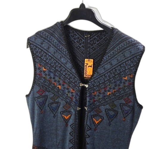 Peruvian Link Women's Grey Black Long Reversible Alpaca Vest Sweater Sz XL -NWT - Picture 3 of 11