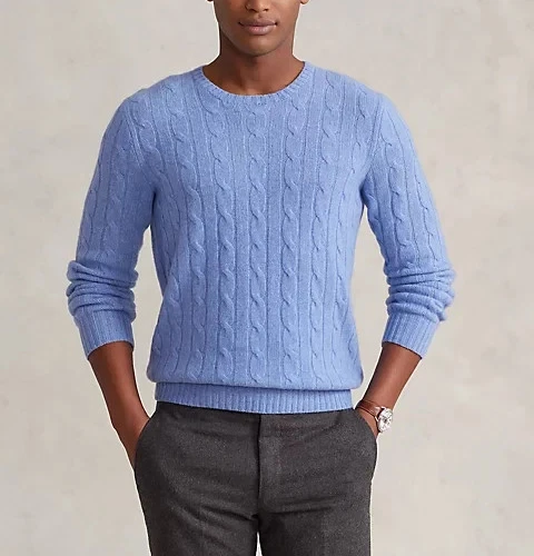 *NEW* Polo Ralph Lauren Iconic Soft Cashmere Cable Knit Blue Sweater Large $398
