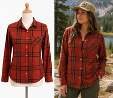 Flylow Brigitte Tech Flannel Shirt M Gorpcore Outdoor Plaid Shacket Ski