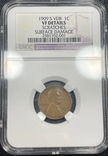 1909-S VDB Lincoln Wheat Cent NGC VF Details Very Fine Scratch