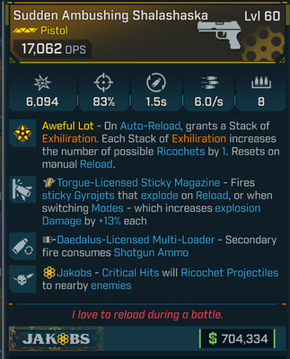 Borderlands 4 SHALASHASKA  PISTOL   TORGUE STICKY  13%  SHOTGUN AMMO JAKOBS