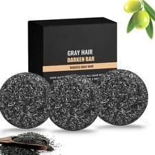 3Pcs Gray Hair Reverse Bar, Black Shampoo Bar for Hair & Beard Darkening, Herbal