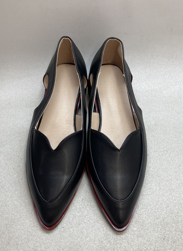 Women's Pointed Toe d'Orsay Cutout Black Red Trim Flat Slip-On Shoes Size 38