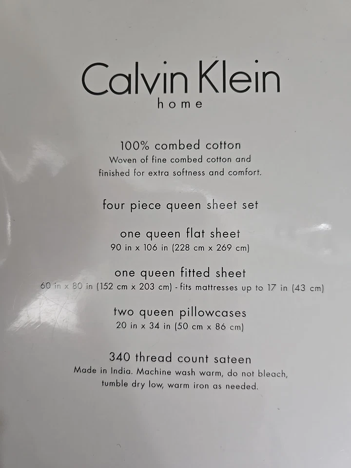 4 шт. Calvin Klein 340 TC хлопок сатин белый королева простыни комплект новый нераспакованный - Изображение 3 из 3