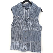 Chaps Knit Vest Womens Medium Blue Shawl Collar Sleeveless Patchwork Grannycore