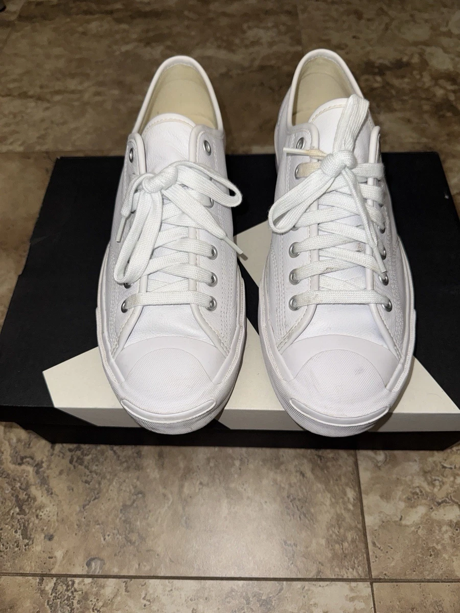 Converse Jack Purcell Weiß Leder Niedrig Turnschuhe Schuhe Herren Größe 9,5