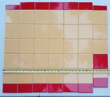 49 Tiles Vintage Ceramic Yellow Red 4 1/4" Square Tile Made in USA MCM Kitchen