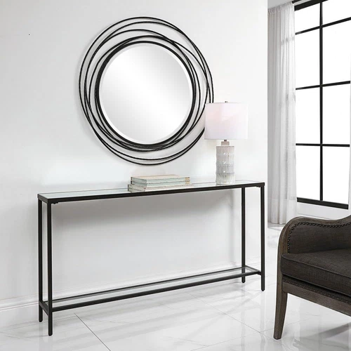 Hayley 60" Mirrored Glass & Black Console Table by - Picture 8 of 9