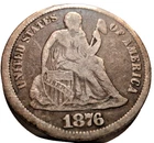 1876 CC Seated Liberty Dime 10c Centennial Date US Silver Coin Full Liberty