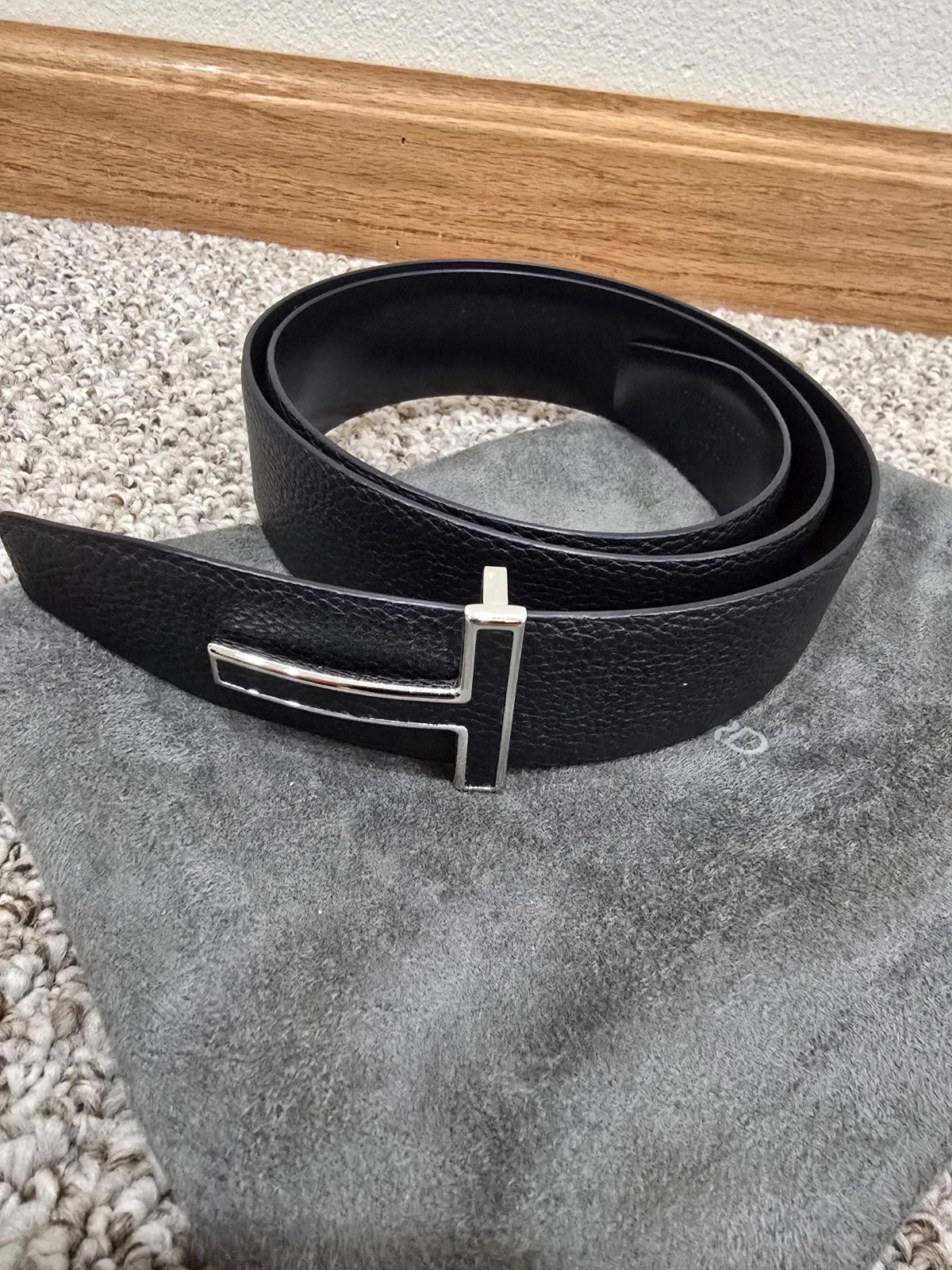 Tom Ford — Tom Ford Black Pebbled Leather T-Buckle (New) US 36 IT 90