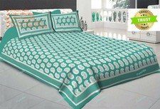 Sanganeri Jaipuri Printed Cotton Double Bed Sheet With 2 Pillow Cover 90x108