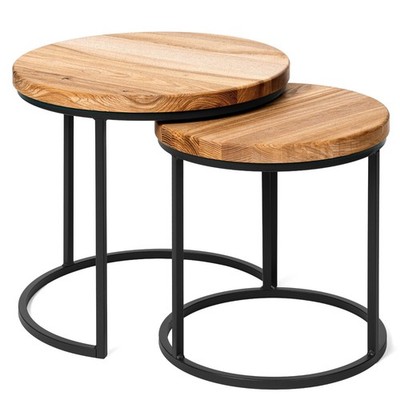 LAMO Couchtisch rund 2er Set - Beistelltisch Holz - Wohnzimmertisch Kaffeetisch