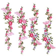4 Pcs Flower Iron On Patches Long Floral Sew on Patches Flower Butterfly Embr...