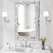 Elegant Crushed Diamond Wall Mirror, 36''X24'' Silver Decor for Any Room