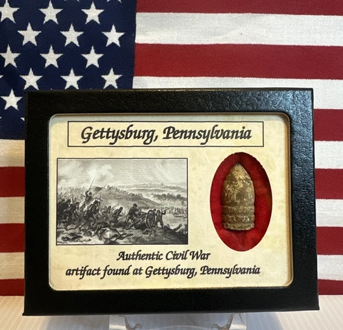 Dropped Civil War Bullet from Gettysburg in Matted Display Case with COA