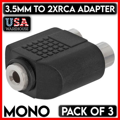 3.5mm Jack to 2x RCA Jack Splitter Mono Adapter AUX to Dual RCA Connector 3 PCS
