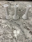 vintage Randall white milk glass bud vases feature a distinct ribbed "beehive"