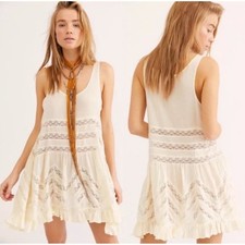 Free People Voile Tunic Cream Ruffled Tiered Dress Sz M
