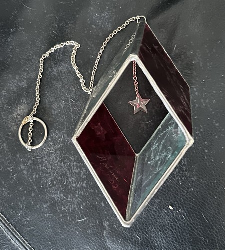 Stained Glass 3D Rhombus Diamond Suncatcher Red Clear Hanging Star 7"