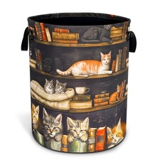 Cat On The Bookshelf Laundry Basket Cute Pet Foldable Waterproof Oxford Cloth...