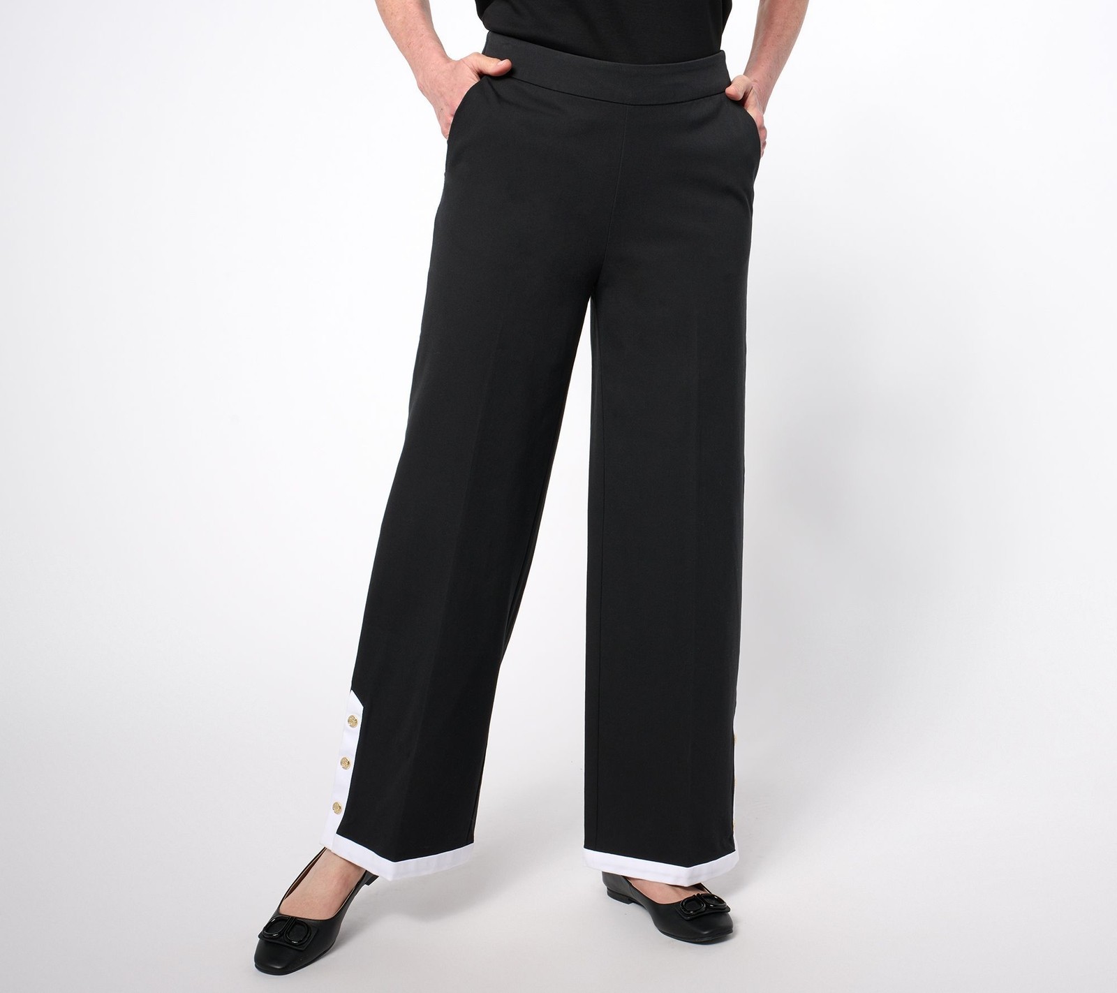 Isaac Mizrahi Live! Women's Petite Pants 10P Stretch Wide Leg Full Black A690161