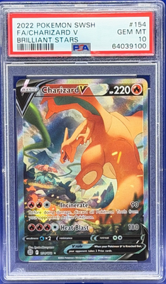 2022 POKEMON SWORD & SHIELD BRILLIANT STARS #154 FULL ART/CHARIZARD V PSA  10