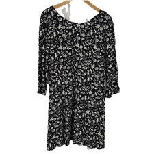 Gap Womens Mini Dress 16 Black Classic Fit & Flare Dark Floral Boho Cottagecore