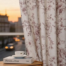 Floral Curtains for Living Room Linen Farmhouse Curtains 84 Inch Length Red F...