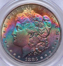 1883 GEM RAINBOW MORGAN DOLLAR PCGS MS64+ CAC~VIBRANT OBVERSE RAINBOW TONING*