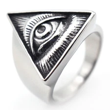 Eye of Providence Masonic Wisdom God Eye Ring Stainless Steel Vintage Biker Ring