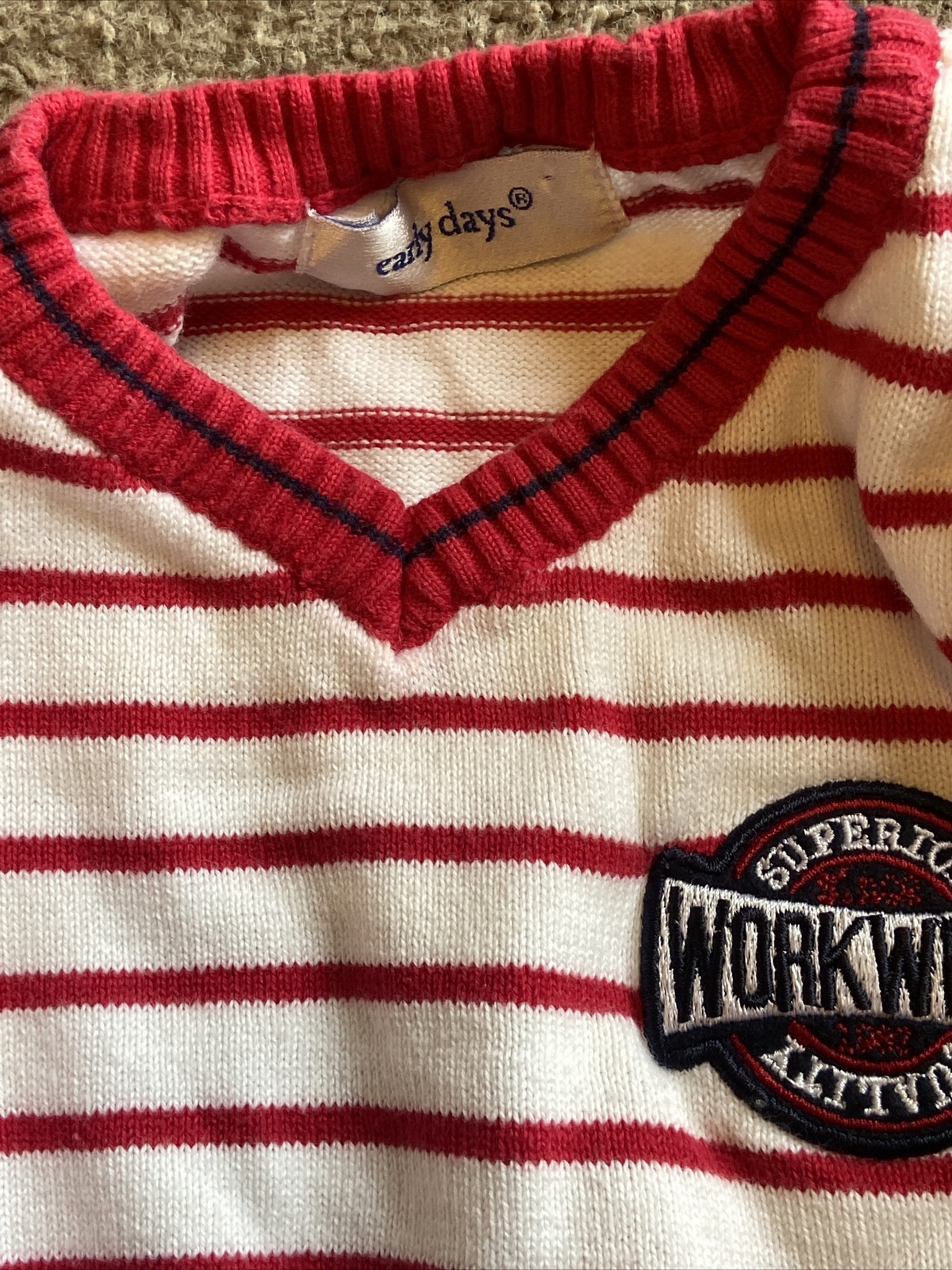 BOYS-BABY-TODDLER-SLEEVELESS TOP-AGE 12-18 MONTHS-WHITE/RED-STRIPED image 2
