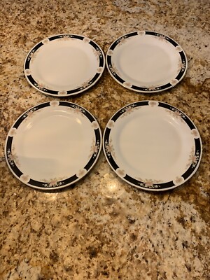 4 - Crown Ming Jian Shiang Adriana Fine China Black Rim 10.5'' Dinner Plates