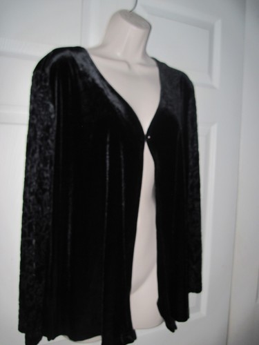 Black Velvet Jacket Women's XL with Semi Sheer Damask Velvet Long Sleeves - Picture 9 of 15