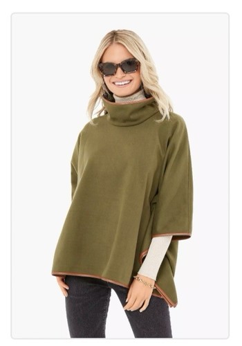Tuckernuck Olive Piper Poncho With Tan Trim. O/S - Picture 6 of 7