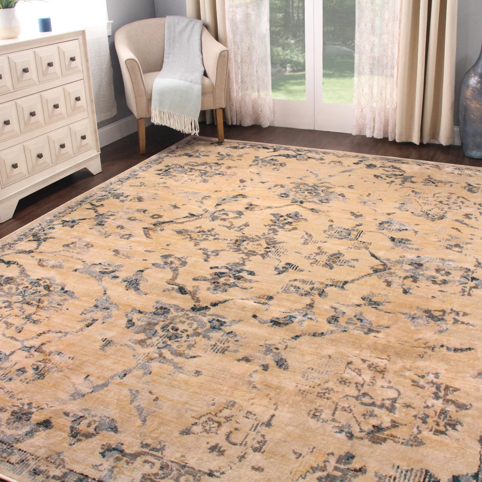 Alfombra rústica interior texturizada envejecida floral corredor de vid y respaldo de yute Foto 2 de 4