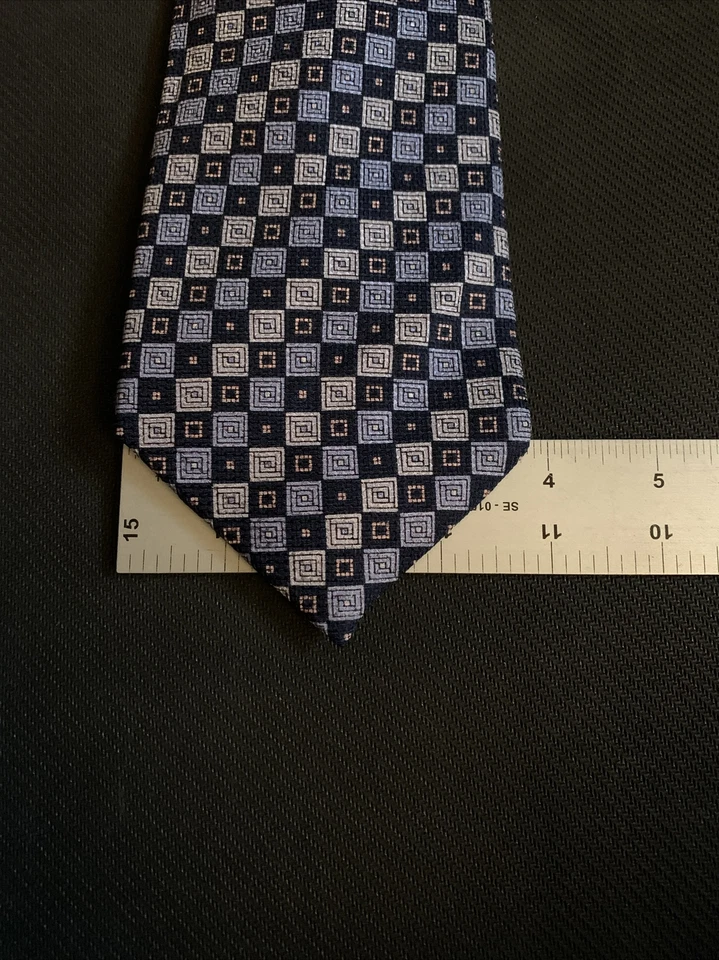 RAFAEL VINTAGE MENS NECKTIE ALL SILK BLUE GEOMETRIC - Image 4 of 4