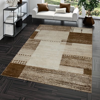 Moderne Designer Salon Tapis Carreau Motif Noir Gris Rouge chiné