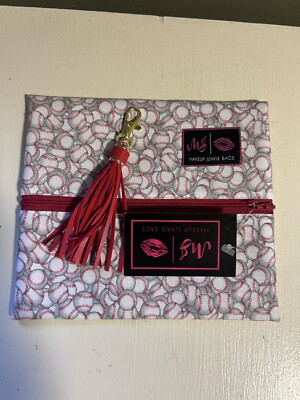 Make Up Junkie Small Fabric Baseball  Print Travel Pouch NWT